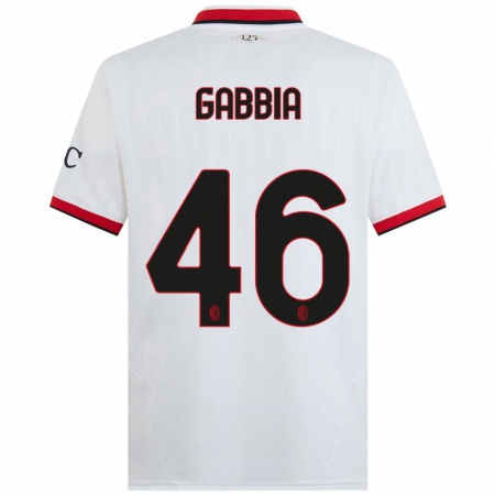 Kandiny Bambino Maglia Matteo Gabbia #46 Bianco Nero Rosso Kit Gara Away 2024/25 Maglietta