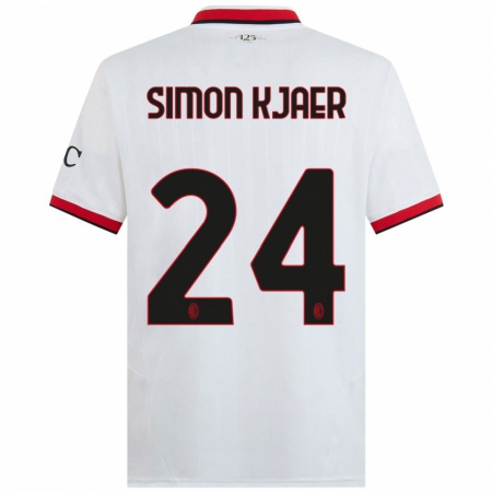 Kandiny Kinderen Simon Kjaer #24 Wit Zwart Rood Uitshirt Uittenue 2024/25 T-Shirt