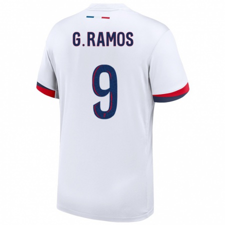 Kandiny Bambino Maglia Gonçalo Ramos #9 Bianco Blu Rosso Kit Gara Away 2024/25 Maglietta