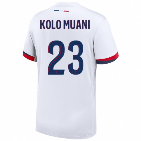 Kandiny Kinder Randal Kolo Muani #23 Weiß Blau Rot Auswärtstrikot Trikot 2024/25 T-Shirt Österreich