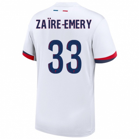 Kandiny Kinderen Warren Zaïre-Emery #33 Wit Blauw Rood Uitshirt Uittenue 2024/25 T-Shirt