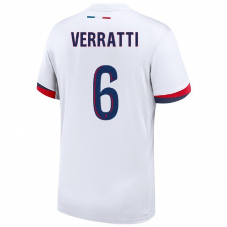 Kandiny Kinderen Marco Verratti #6 Wit Blauw Rood Uitshirt Uittenue 2024/25 T-Shirt