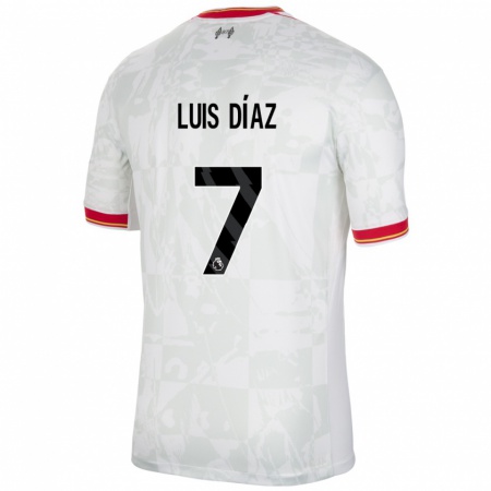 Kandiny Niño Camiseta Luis Díaz #7 Blanco Rojo Negro Equipación Tercera 2024/25 La Camisa