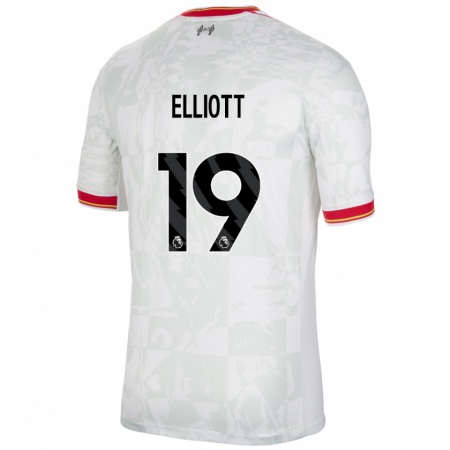 Kandiny Niño Camiseta Harvey Elliott #19 Blanco Rojo Negro Equipación Tercera 2024/25 La Camisa