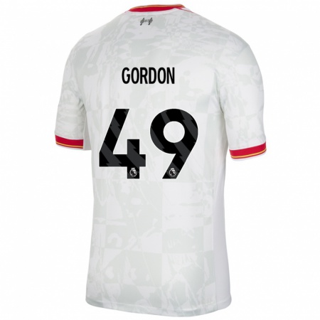 Kandiny Niño Camiseta Kaide Gordon #49 Blanco Rojo Negro Equipación Tercera 2024/25 La Camisa