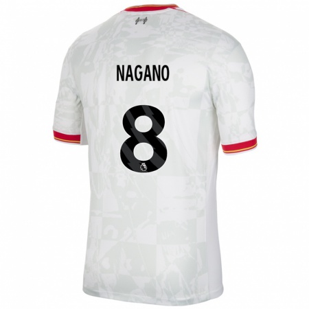 Kandiny Niño Camiseta Fūka Nagano #8 Blanco Rojo Negro Equipación Tercera 2024/25 La Camisa