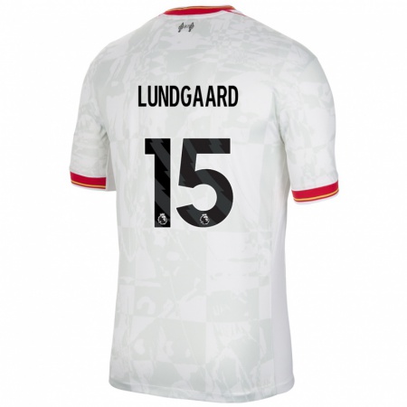 Kandiny Niño Camiseta Sofie Lundgaard #15 Blanco Rojo Negro Equipación Tercera 2024/25 La Camisa