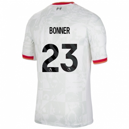 Kandiny Niño Camiseta Gemma Bonner #23 Blanco Rojo Negro Equipación Tercera 2024/25 La Camisa