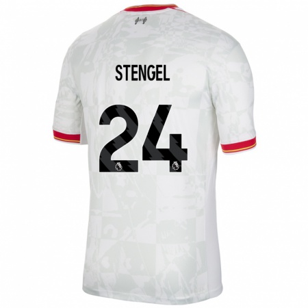 Kandiny Niño Camiseta Katie Stengel #24 Blanco Rojo Negro Equipación Tercera 2024/25 La Camisa