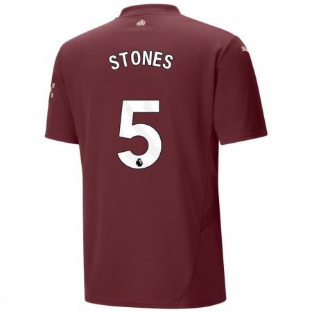 Kandiny Kinderen John Stones #5 Kastanjebruin Thuisshirt Derde Tenue 2024/25 T-Shirt