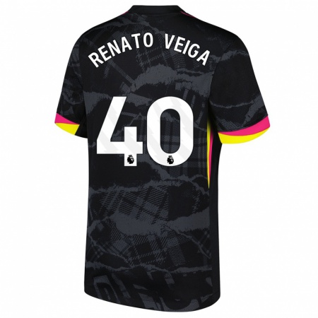 Kandiny Kinderen Renato Veiga #40 Zwartroze Thuisshirt Derde Tenue 2024/25 T-Shirt