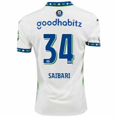 Kandiny Kinderen Ismael Saibari #34 Wit Donkerblauw Thuisshirt Derde Tenue 2024/25 T-Shirt