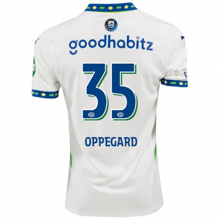 Kandiny Kinderen Fredrik Oppegård #35 Wit Donkerblauw Thuisshirt Derde Tenue 2024/25 T-Shirt