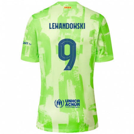 Kandiny Kinderen Robert Lewandowski #9 Limoen Thuisshirt Derde Tenue 2024/25 T-Shirt