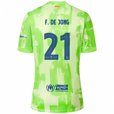 Kandiny Kinderen Frenkie De Jong #21 Limoen Thuisshirt Derde Tenue 2024/25 T-Shirt