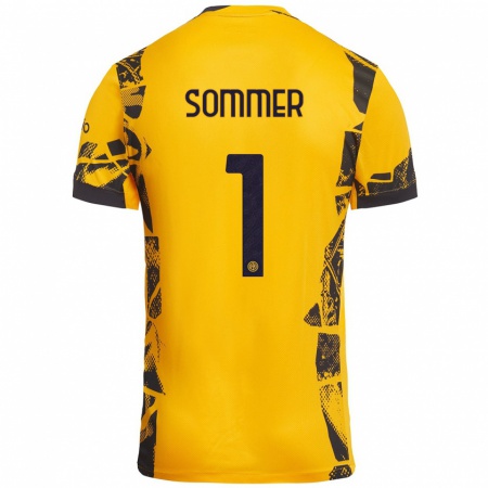 Kandiny Kinderen Yann Sommer #1 Goud Zwart Thuisshirt Derde Tenue 2024/25 T-Shirt