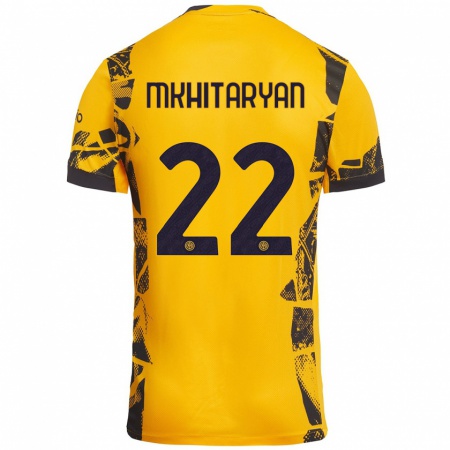 Kandiny Kinderen Henrikh Mkhitaryan #22 Goud Zwart Thuisshirt Derde Tenue 2024/25 T-Shirt