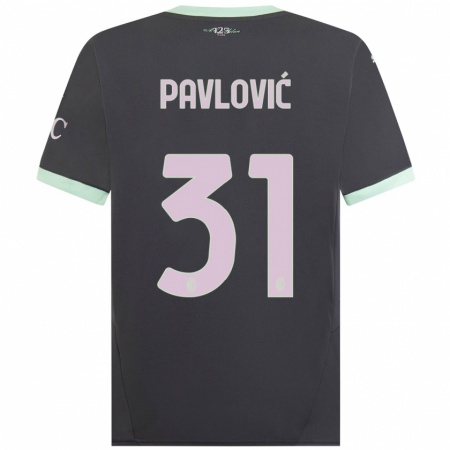 Kandiny Kinderen Strahinja Pavlović #31 Grijs Thuisshirt Derde Tenue 2024/25 T-Shirt