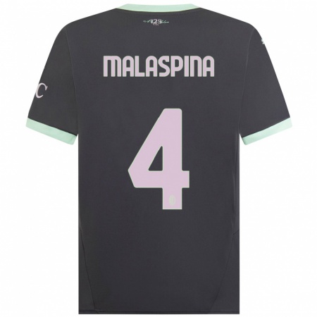 Kandiny Kinderen Mattia Malaspina #4 Grijs Thuisshirt Derde Tenue 2024/25 T-Shirt