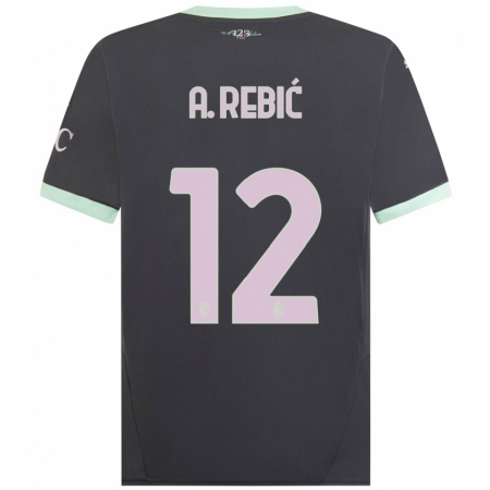 Kandiny Kinderen Ante Rebic #12 Grijs Thuisshirt Derde Tenue 2024/25 T-Shirt