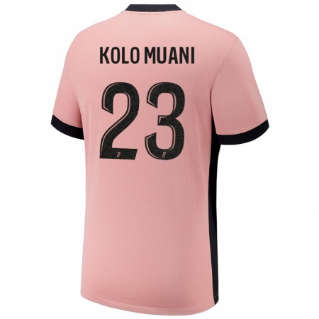 Kandiny Bambino Maglia Randal Kolo Muani #23 Rosa Ruggine Kit Gara Third 2024/25 Maglietta