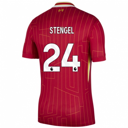 Kandiny Herren Katie Stengel #24 Rot Gelb Weiß Heimtrikot Trikot 2024/25 T-Shirt Österreich