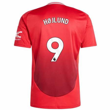 Kandiny Uomo Maglia Rasmus Højlund #9 Rosso Brillante Kit Gara Home 2024/25 Maglietta