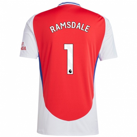 Kandiny Heren Aaron Ramsdale #1 Rood Wit Thuisshirt Thuistenue 2024/25 T-Shirt