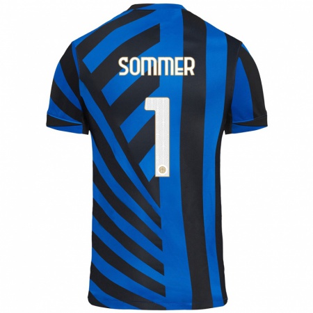 Kandiny Heren Yann Sommer #1 Blauw Zwart Thuisshirt Thuistenue 2024/25 T-Shirt