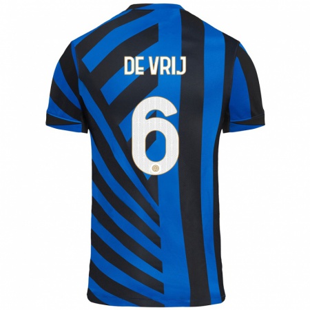 Kandiny Heren Stefan De Vrij #6 Blauw Zwart Thuisshirt Thuistenue 2024/25 T-Shirt