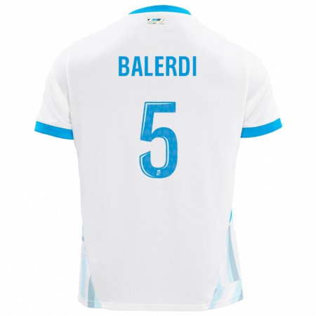 Kandiny Uomo Maglia Leonardo Balerdi #5 Bianco Azzurro Kit Gara Home 2024/25 Maglietta