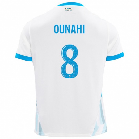 Kandiny Uomo Maglia Azzedine Ounahi #8 Bianco Azzurro Kit Gara Home 2024/25 Maglietta