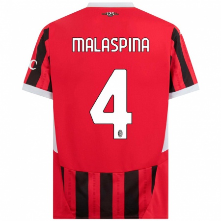 Kandiny Heren Mattia Malaspina #4 Rood Zwart Thuisshirt Thuistenue 2024/25 T-Shirt