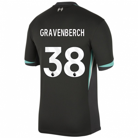 Kandiny Herren Ryan Gravenberch #38 Schwarz Anthrazitweiß Auswärtstrikot Trikot 2024/25 T-Shirt Österreich