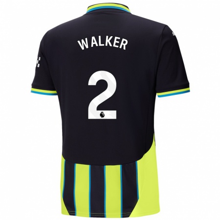 Kandiny Heren Kyle Walker #2 Blauw Geel Uitshirt Uittenue 2024/25 T-Shirt