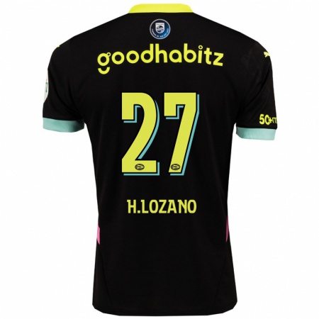 Kandiny Heren Hirving Lozano #27 Zwart Geel Uitshirt Uittenue 2024/25 T-Shirt