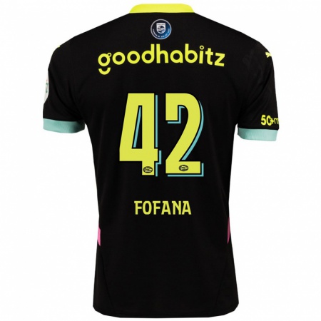 Kandiny Heren Fodé Fofana #42 Zwart Geel Uitshirt Uittenue 2024/25 T-Shirt