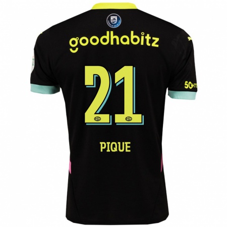 Kandiny Heren Naomi Piqué #21 Zwart Geel Uitshirt Uittenue 2024/25 T-Shirt