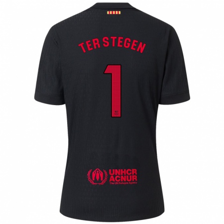 Kandiny Heren Marc-André Ter Stegen #1 Zwart Rood Uitshirt Uittenue 2024/25 T-Shirt