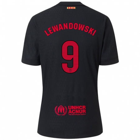 Kandiny Heren Robert Lewandowski #9 Zwart Rood Uitshirt Uittenue 2024/25 T-Shirt