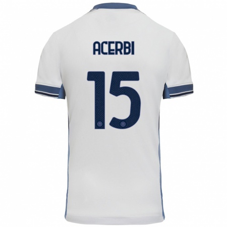 Kandiny Uomo Maglia Francesco Acerbi #15 Bianco Grigio Kit Gara Away 2024/25 Maglietta