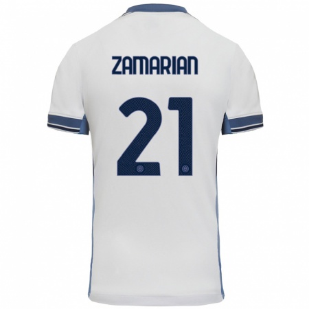 Kandiny Heren Matteo Zamarian #21 Wit Grijs Uitshirt Uittenue 2024/25 T-Shirt