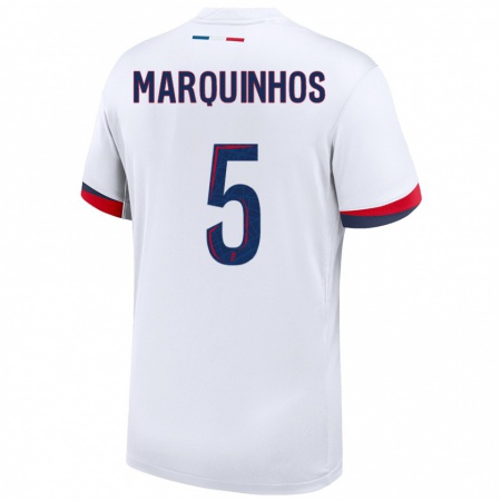 Kandiny Heren Marquinhos #5 Wit Blauw Rood Uitshirt Uittenue 2024/25 T-Shirt