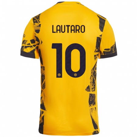 Kandiny Heren Lautaro Martínez #10 Goud Zwart Thuisshirt Derde Tenue 2024/25 T-Shirt