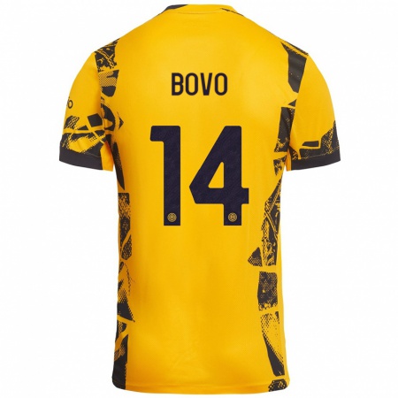 Kandiny Heren Leonardo Bovo #14 Goud Zwart Thuisshirt Derde Tenue 2024/25 T-Shirt