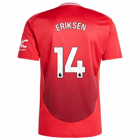 Kandiny Dames Christian Eriksen #14 Felrood Thuisshirt Thuistenue 2024/25 T-Shirt