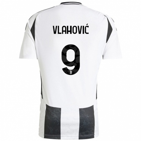 Kandiny Dames Dušan Vlahović #9 Wit Zwart Thuisshirt Thuistenue 2024/25 T-Shirt