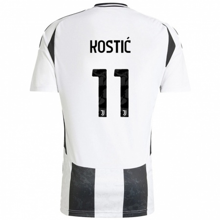 Kandiny Dames Filip Kostić #11 Wit Zwart Thuisshirt Thuistenue 2024/25 T-Shirt