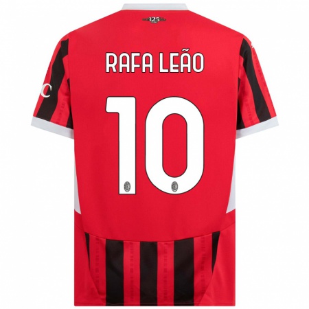 Kandiny Dames Rafael Leão #10 Rood Zwart Thuisshirt Thuistenue 2024/25 T-Shirt