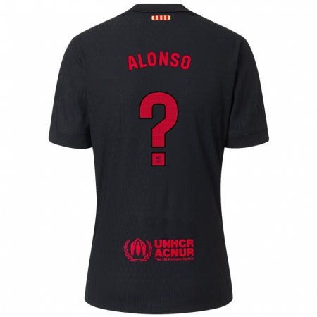 Kandiny Dames Aáron Alonso #0 Zwart Rood Uitshirt Uittenue 2024/25 T-Shirt